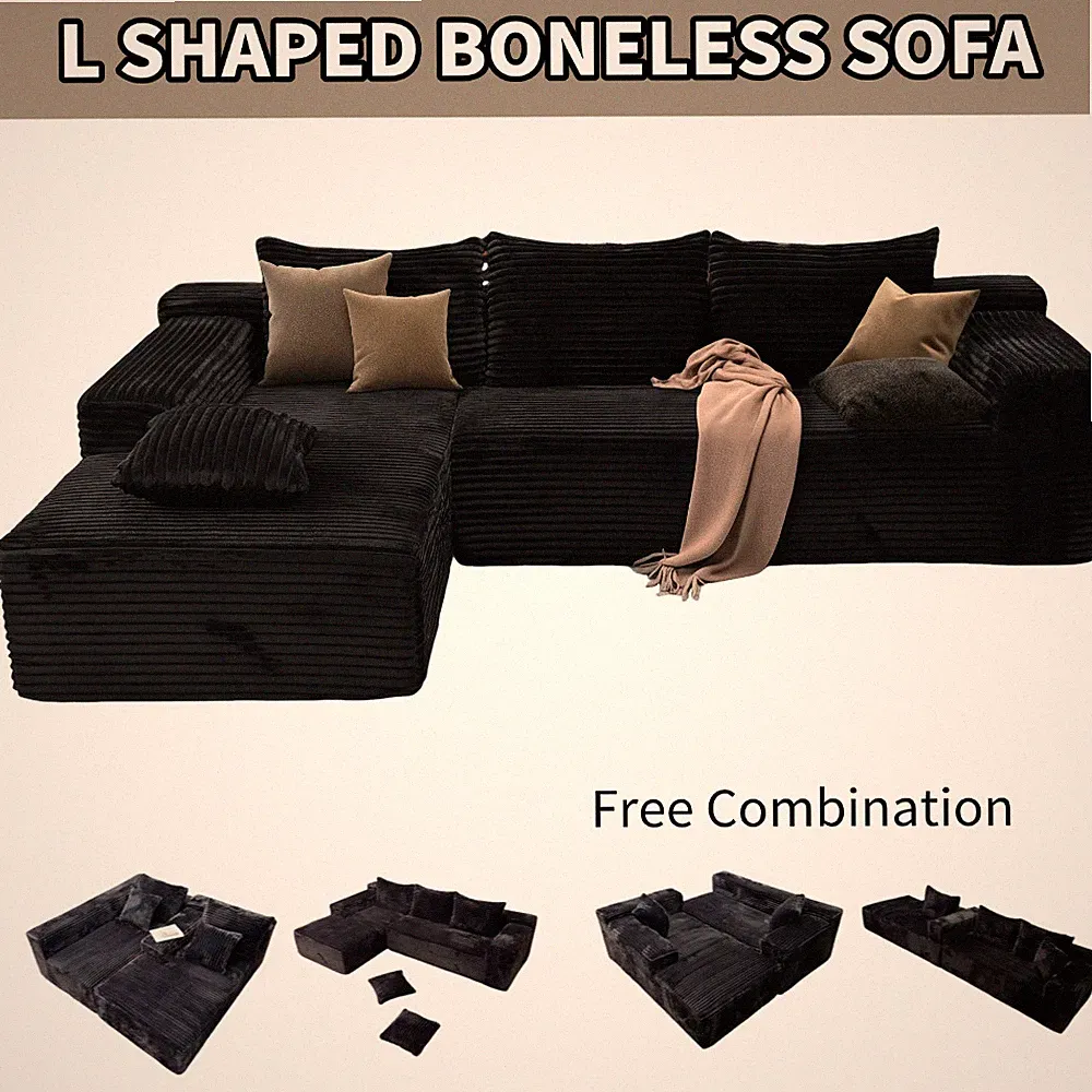 US Stock L-Shaped Cloud Sofa, No Assembly Required, Modular Sectional Couch