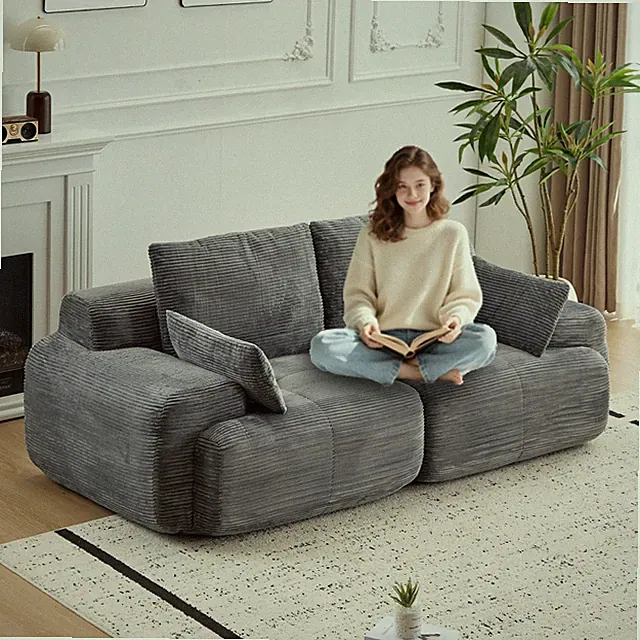 USA Stock 2 Seater Grey Modular Sectional Couches Memory Foam Compressed Sofa