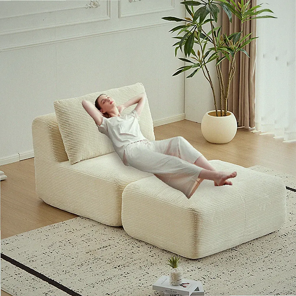 USA Stock Single Chaise Modular Sectional Sofa Memory Foam Compressed Sofa Beige