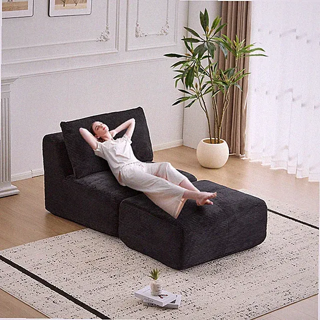 USA Stock Single Chaise Modular Sectional Sofa Memory Foam Compressed Sofa Black