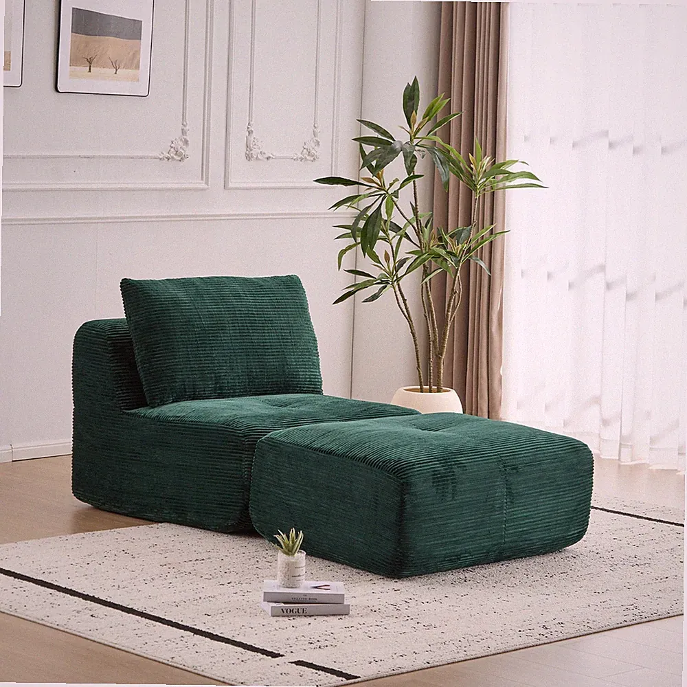 USA Stock Single Chaise Modular Sectional Sofa Memory Foam Compressed Sofa Green
