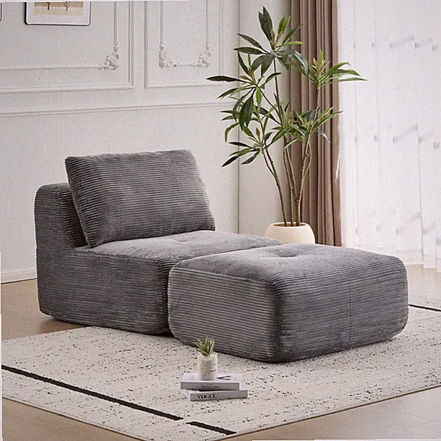 USA Stock Single Chaise Modular Sectional Sofa Memory Foam Compressed Sofa Grey