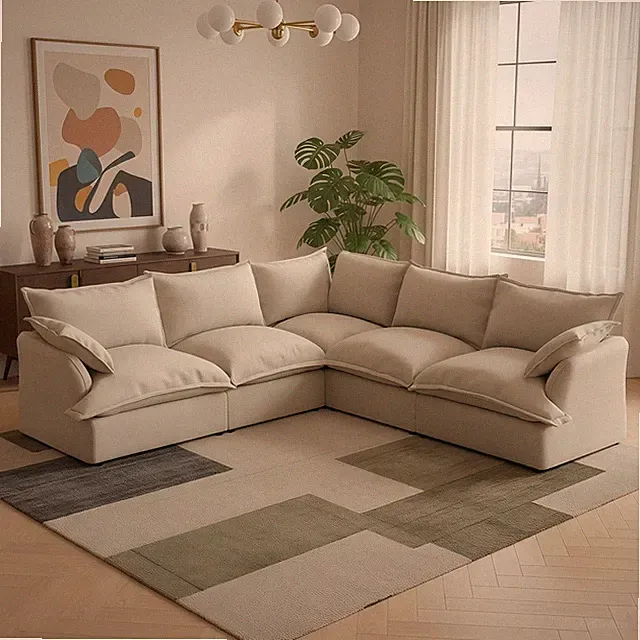 V Shape Cloud Sectional Sofa,5-Seater Oversize Modular Couch Corner Sofa,Down Fi