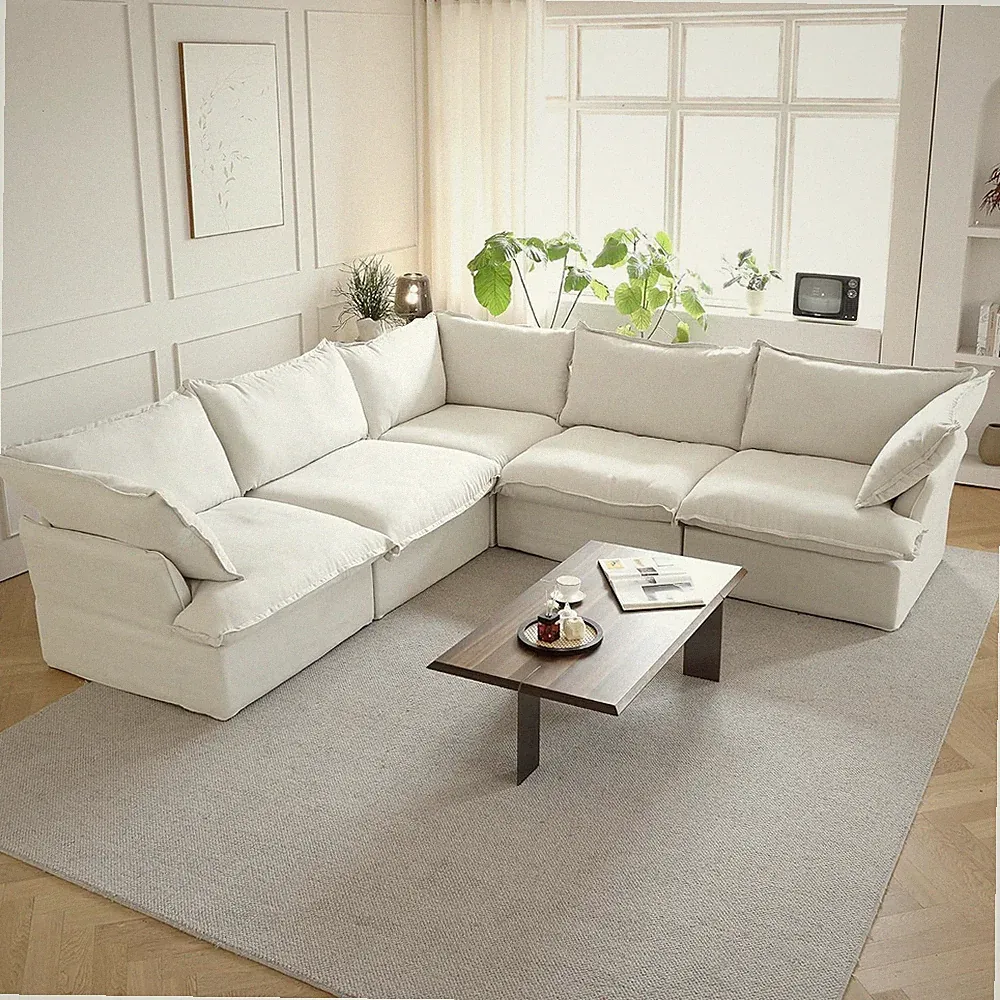 V-Shaped Cloud Sectional Couch, Deep Seats Convertible Sofas, Minimalist Cloud M