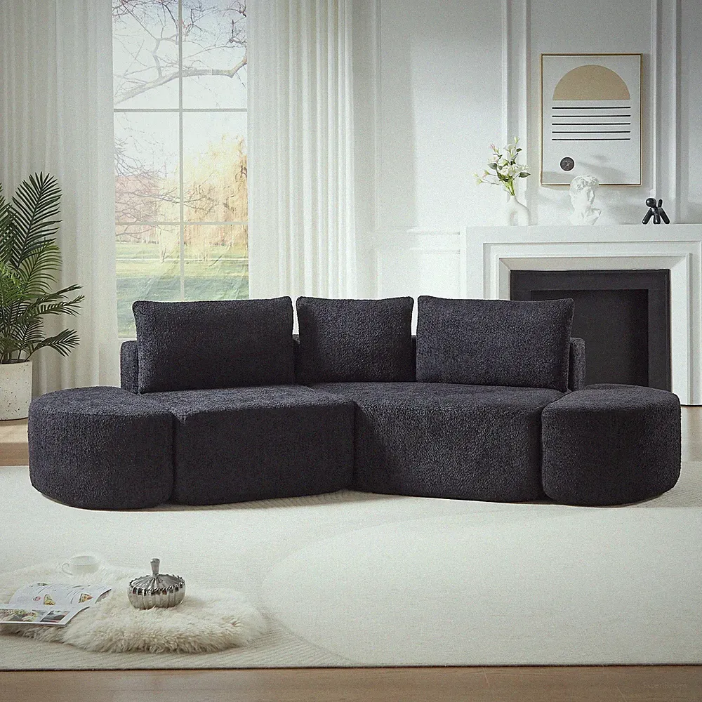 V-Shaped Modular Sectional Sofa 106.3" Chenille Fabric Black
