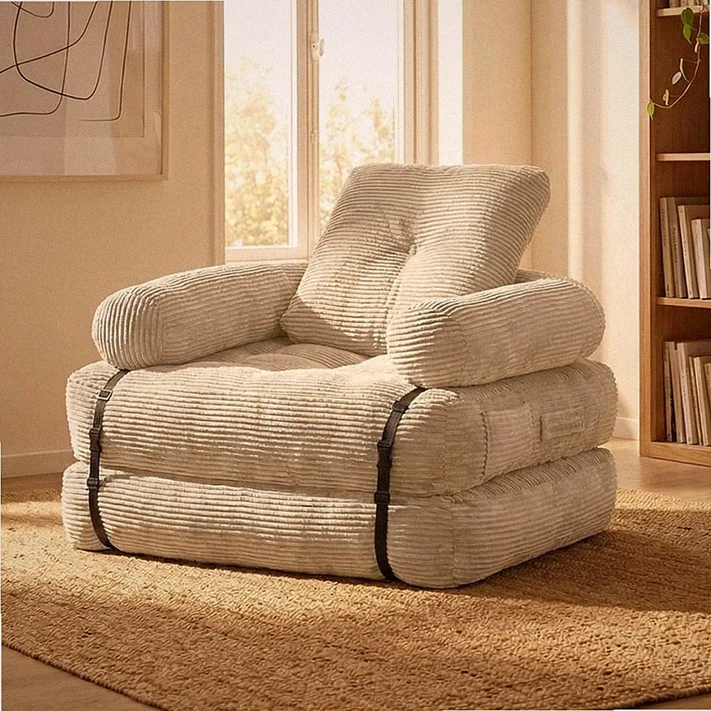 Vacuum Compressed 1 Seater Sofa Bed, 2-in-1 Convertible Single Sleeper Loveseat