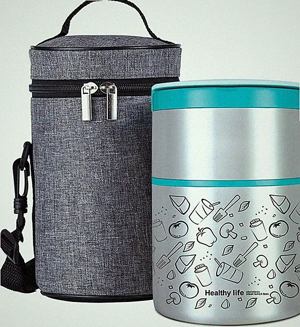 Vacuum Insulated Stackable Stainless Steel Thermal Lunch/Snack box,2-Tier (Blue)
