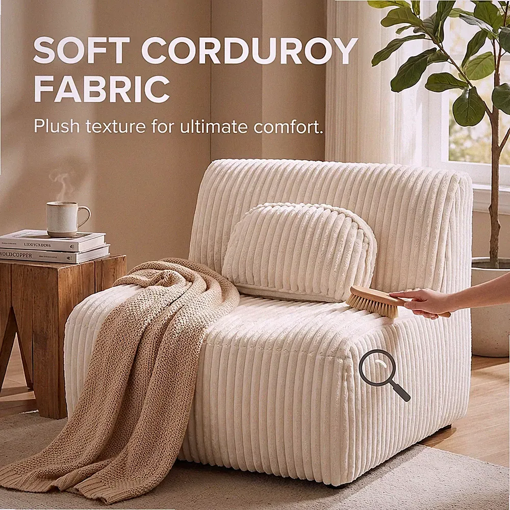 Vacuum Packed Beige Lounge Chair Solid Foam Bean Bag Sofa For Bedroom Gaming