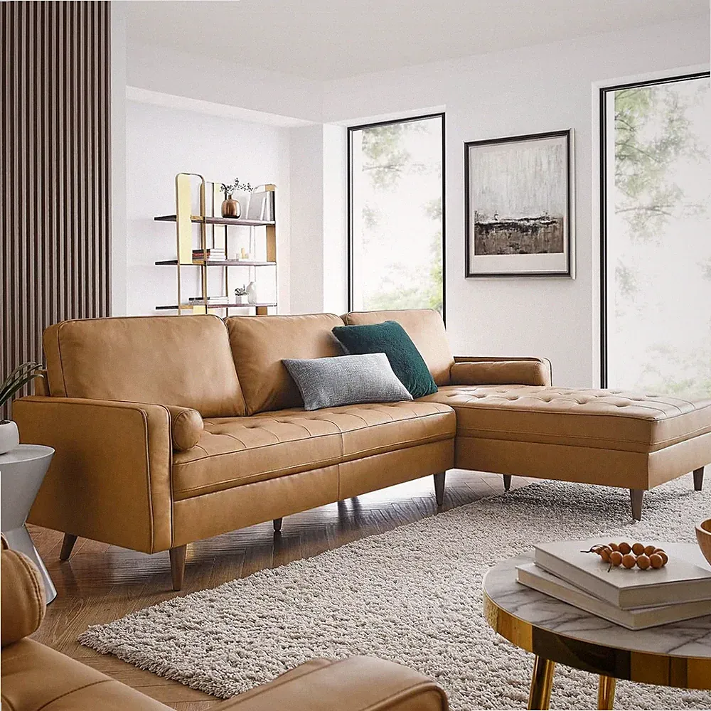 Valour 98" Tan Leather Sectional Sofa - Stylish & Comfortable