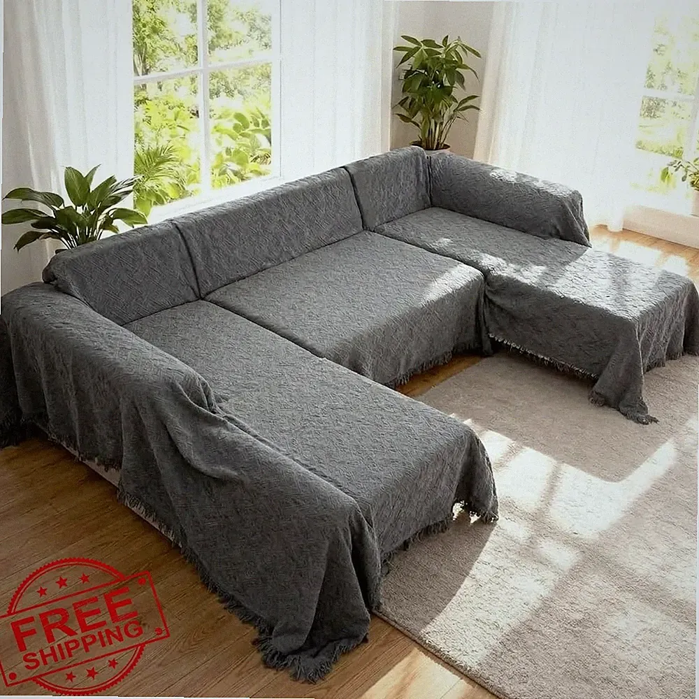 VANITURE U shaped sectional couch cover 3pc dark gray