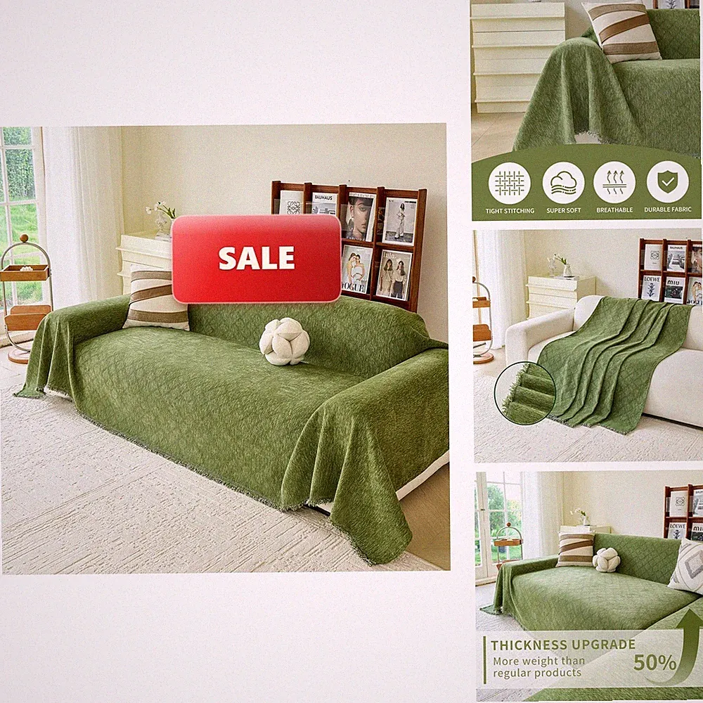 VANJOROY Green Couch Sofa Cover 3 Cushion Sectional Sofa L-Shape -washable