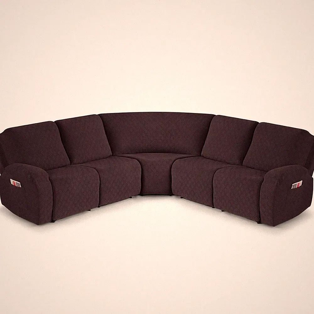 VANSOFY 5PC Stretch Reclining Sectional Sofa Cover L Shape Slipcover Chocolate