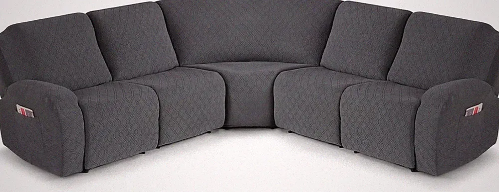 VANSOFY Extra Large Reclining Sectional Sofa Covers 5-Pc Washable Charcoal Gray
