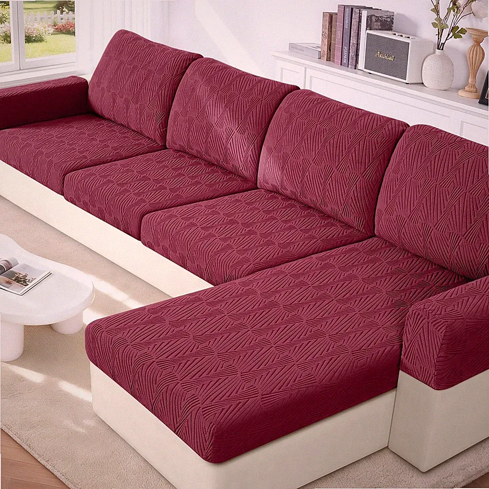 VANSOFY Stretch Couch Cushion Covers for Sectional Sofa - Wine