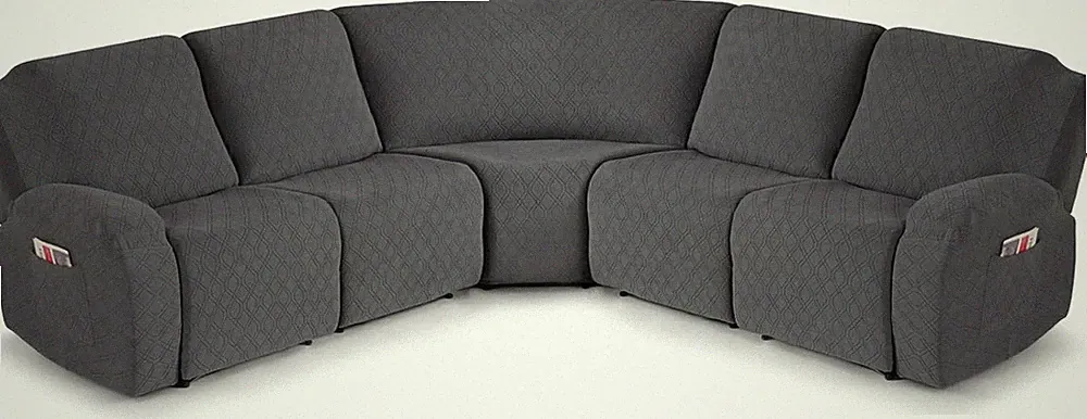 VANSOFY Stretch Reclining Sectional Couch Covers, 5-Pieces, Charcoal Gray
