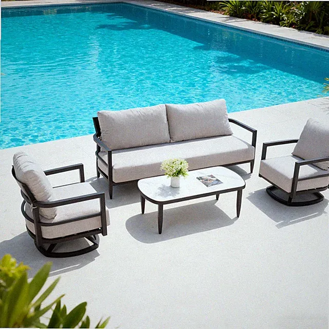 Various Luxury Outdoor Conversation Sets, Ember‑Black Rust‑Proof Aluminum Frame