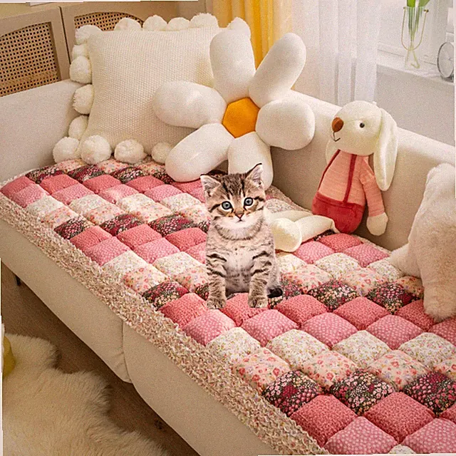 Vctops Bohemian Patchwork Cotton Quilted Sofa Couch Cover Floral Pattern