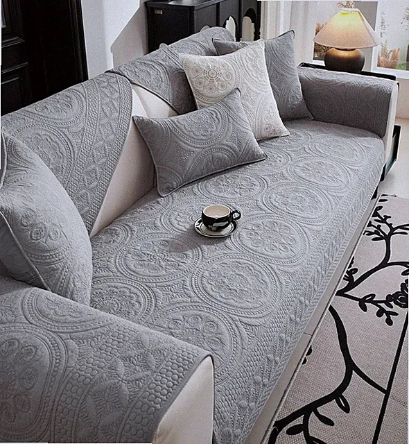 vctops Boho Geometric Embroidery Couch Cover Soft Cotton Quilted Anti Slip Se...