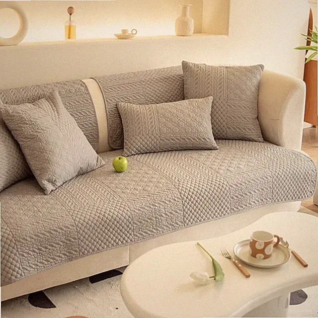 vctops Cotton Quilted Couch Sofa Cover Non-Slip Light Grey 36"x70"