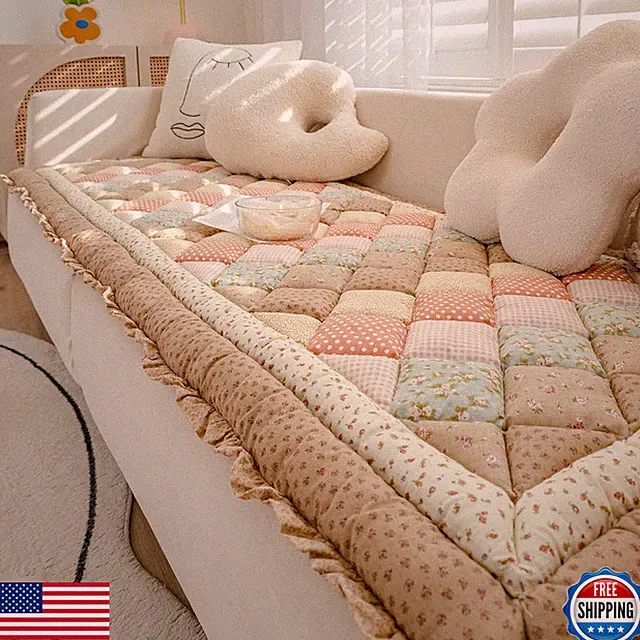Vctops Cotton Quilted Thick Dog Couch Cover For Sofa Boho Handmade Patchwork