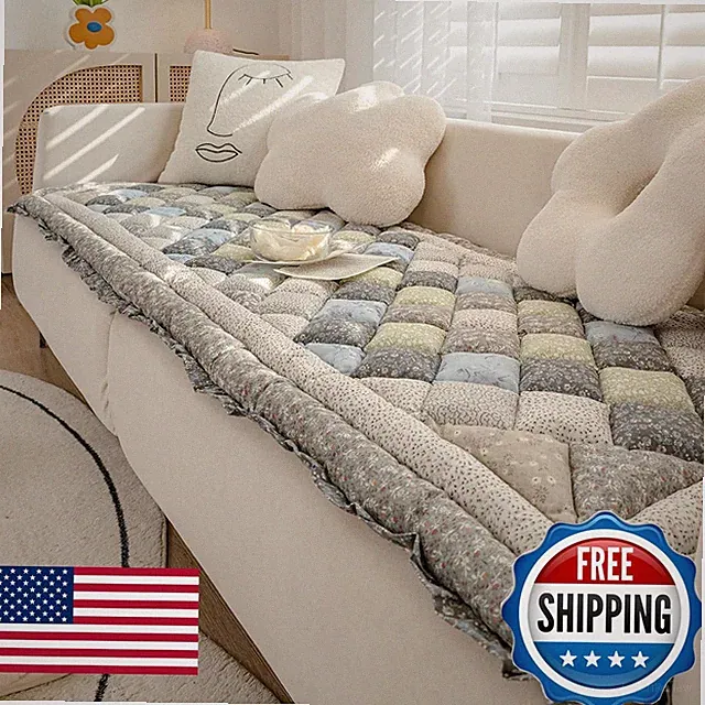 Vctops Cotton Quilted Thick Dog Couch Cover For Sofa Boho Handmade Patchwork