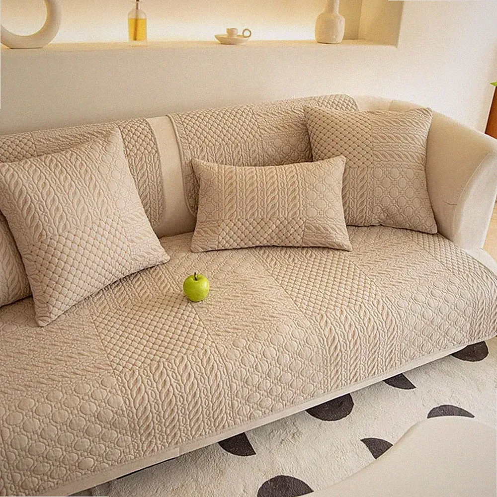 VCTOPS Farmhouse Geometric Quilted Sectional Sofa Couch Cover Cotton
