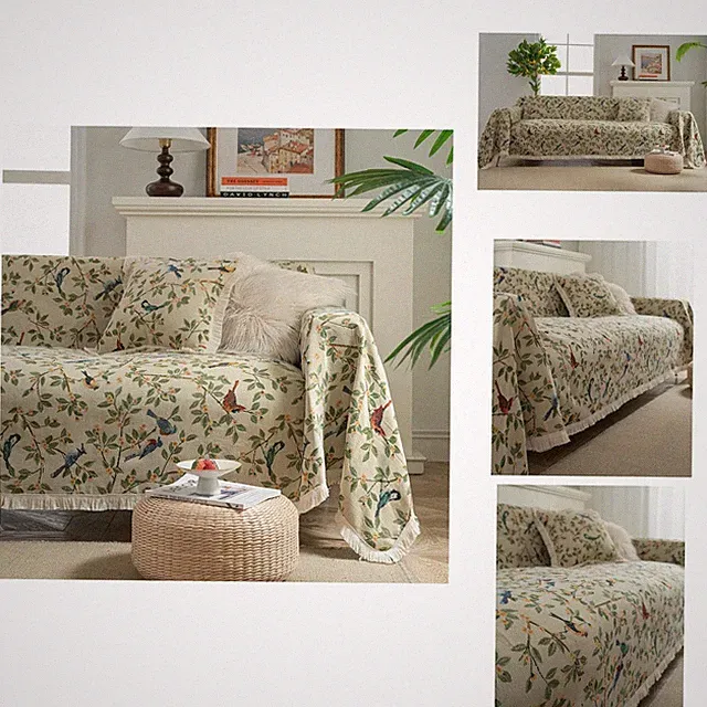vctops Jacquard Sofa Cover Bird Pattern Beige 71"x71" L Shaped Sectional