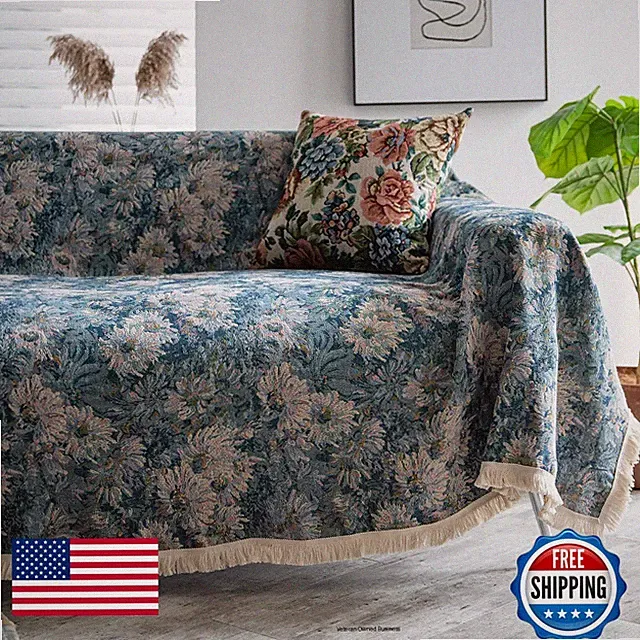vctops Jacquard Sofa Covers for Sectional, Loveseat, Futon - Blue Floral