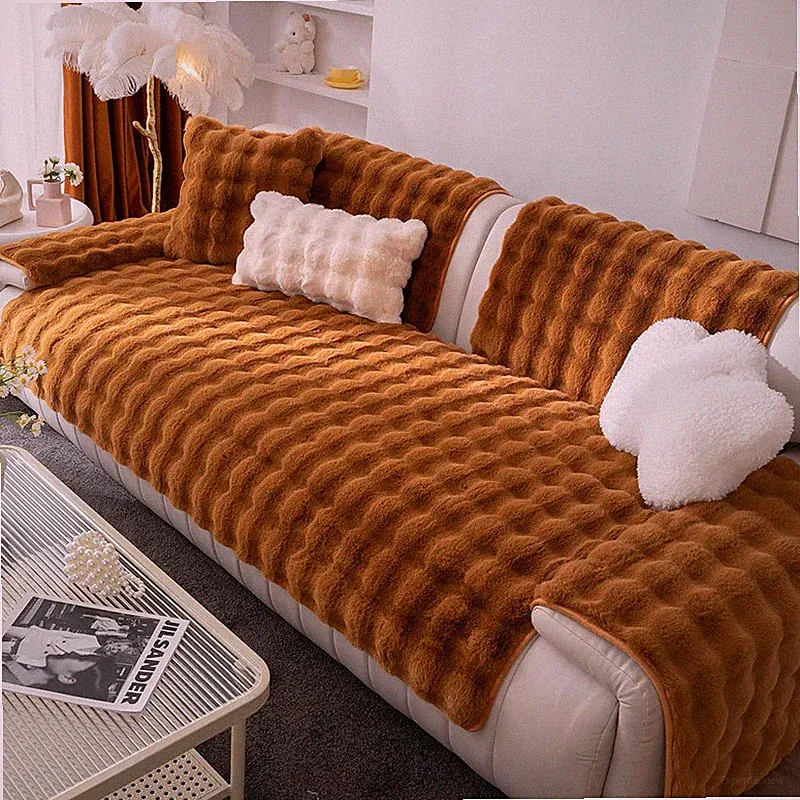 Vctops Luxury Thick Faux Fur Plush Couch Cover Ultra Soft Anti-Slip Sofa Cover