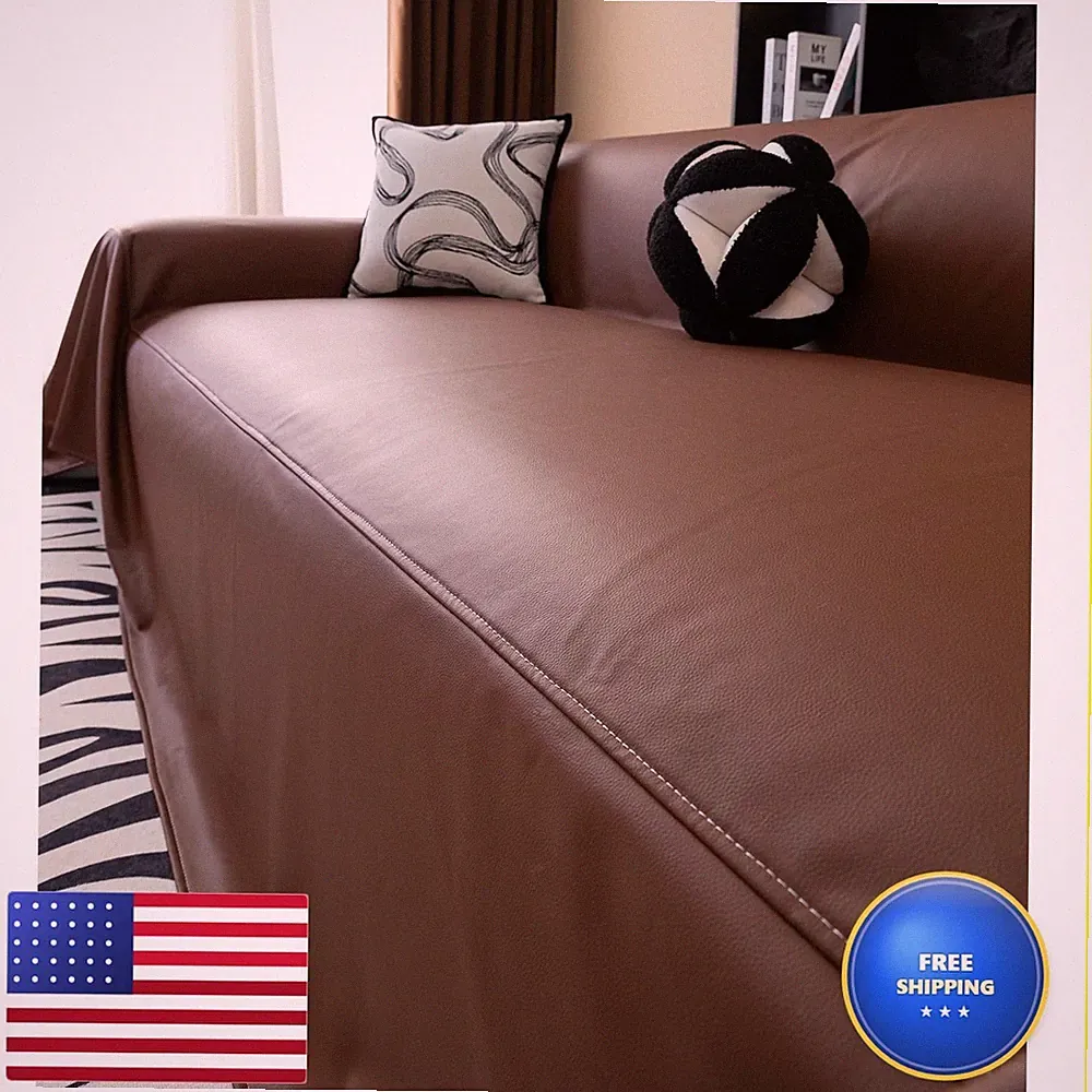 vctops PU Leather Sofa Cover Sectional Loveseat Futon L Shaped Brown 71"x165"