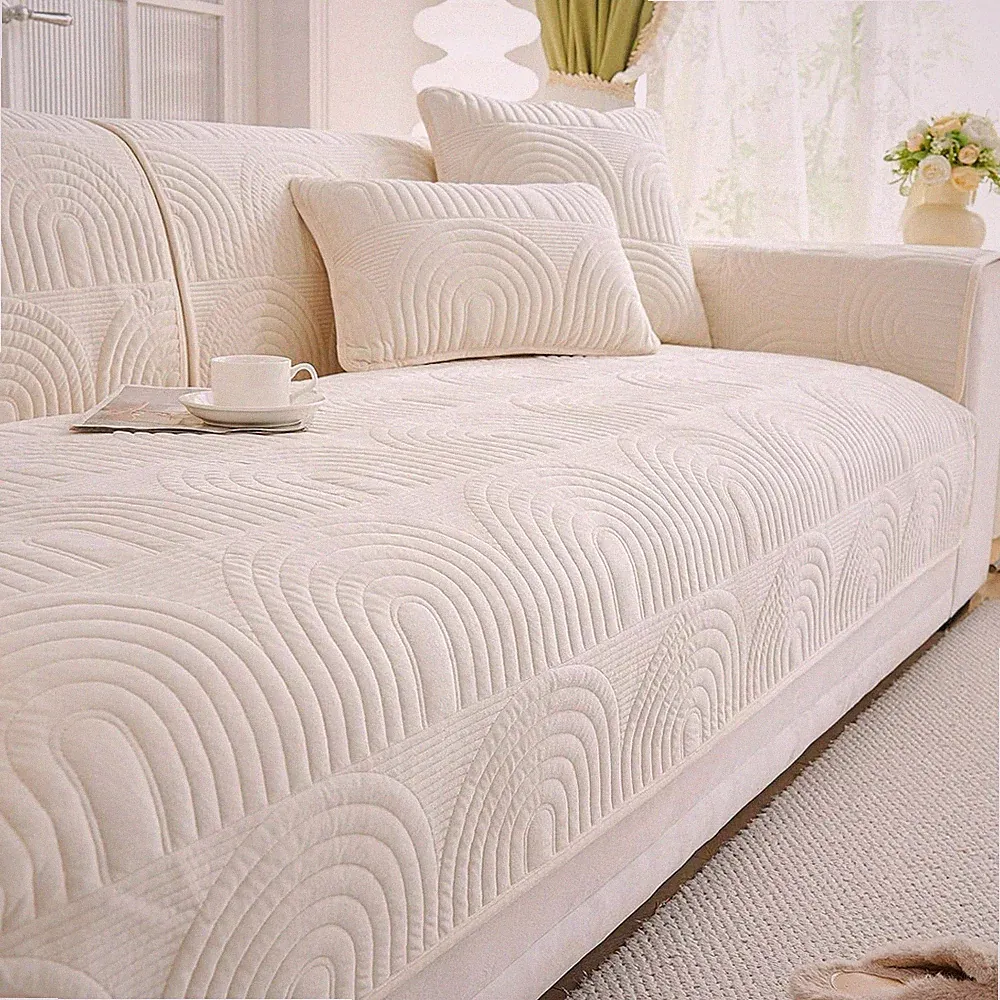vctops Velvet Plush Couch Sofa Cover Geometric Quilted Sectional Couch Covers No