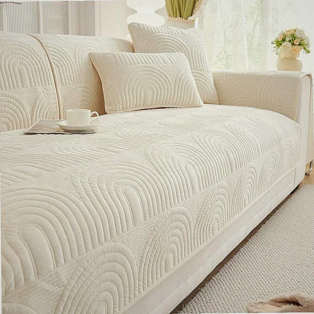 vctops Velvet Plush Couch Sofa Cover Geometric Quilted Sectional Couch Covers No