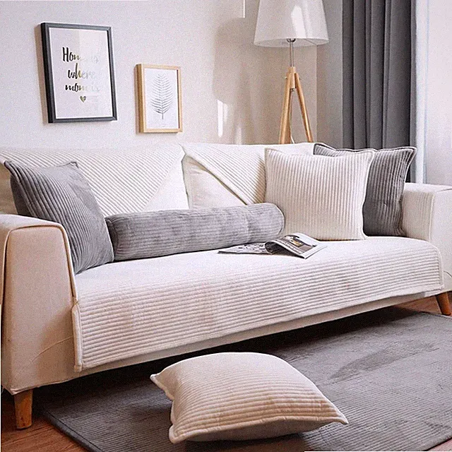 vctops Velvet Plush Sectional Couch Covers Super Soft Solid Sofa Cover Stripe...