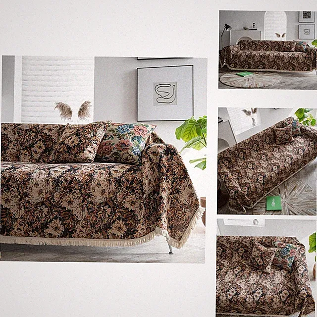 vctops Vintage Jacquard Sofa Cover Coffee Floral 91"x150" L Shaped Sectional