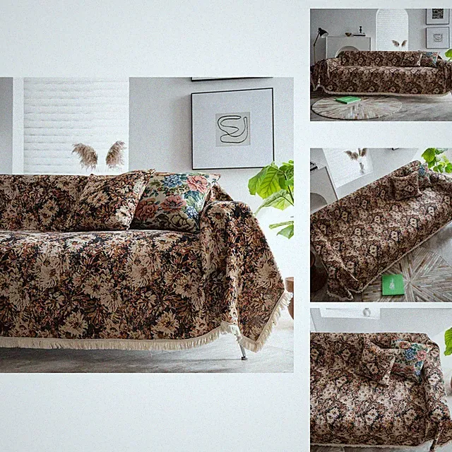 vctops Vintage Jacquard Sofa Cover for Sectional L Shaped Sofa Coffee Floral