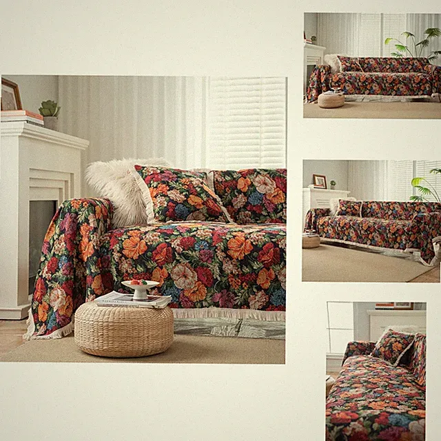 VCTOPS Vintage Jacquard Sofa Cover for Sectional & Loveseat Colorful Floral