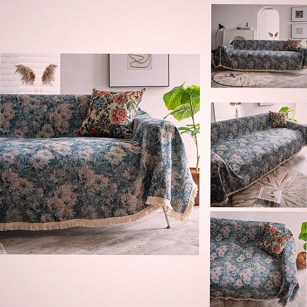 Vctops Vintage Jacquard Sofa Covers Sectional & Loveseat - Floral Pattern