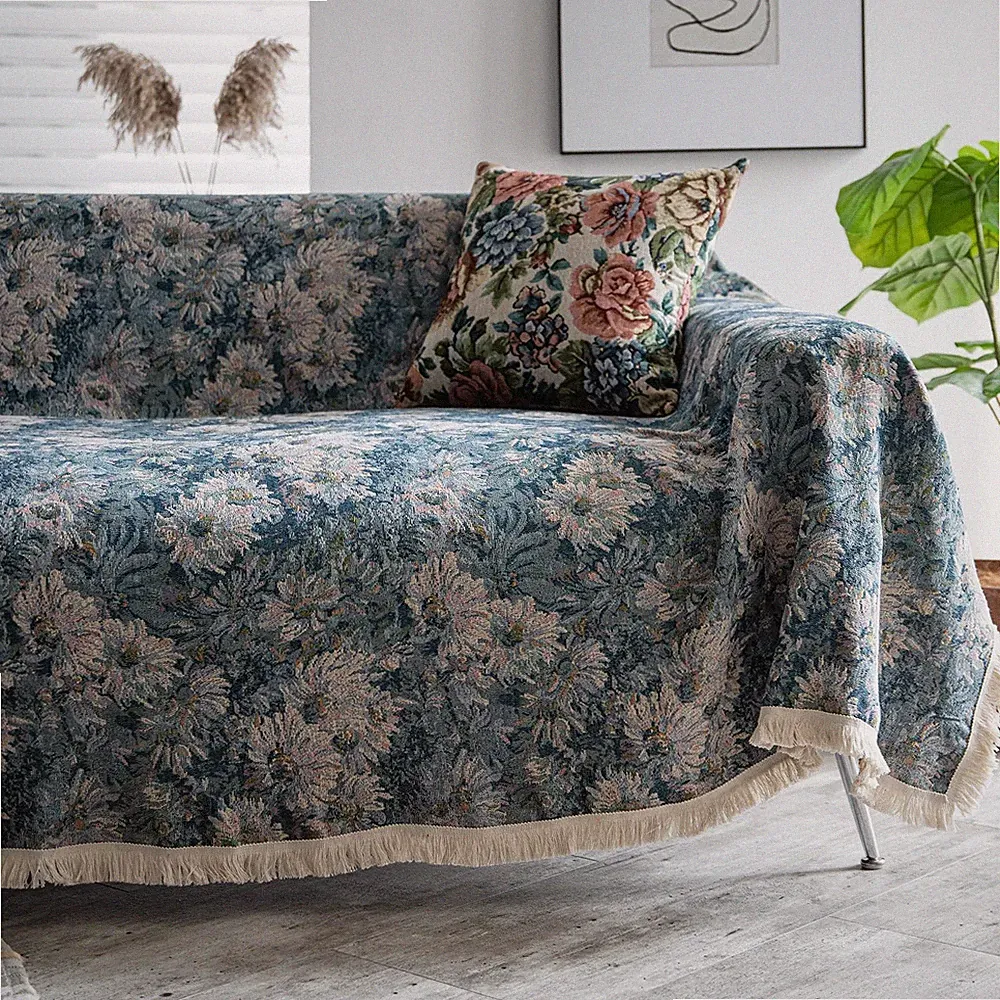 Vctops Vintage Jacquard Sofa Covers Sectional & Loveseat - Floral Pattern