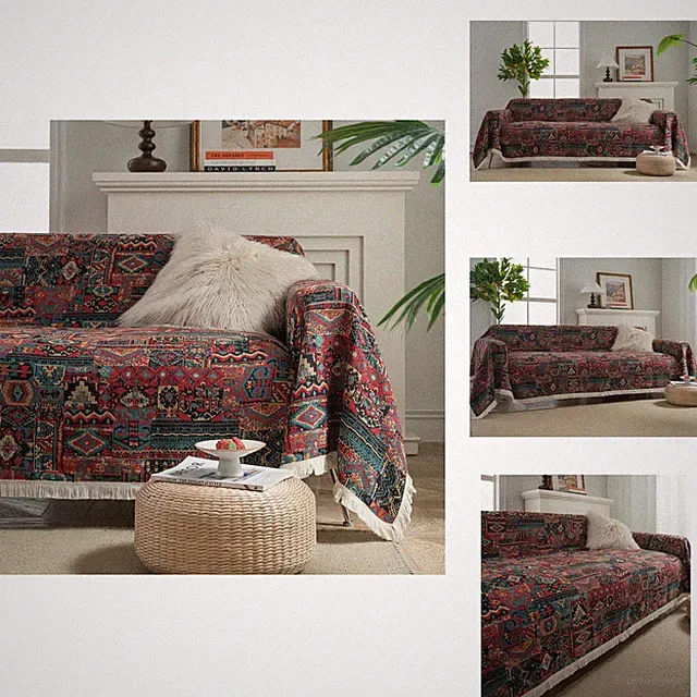Vctops Vintage Jacquard Sofa Covers Sectional Sofa Geometric Pattern Fringe