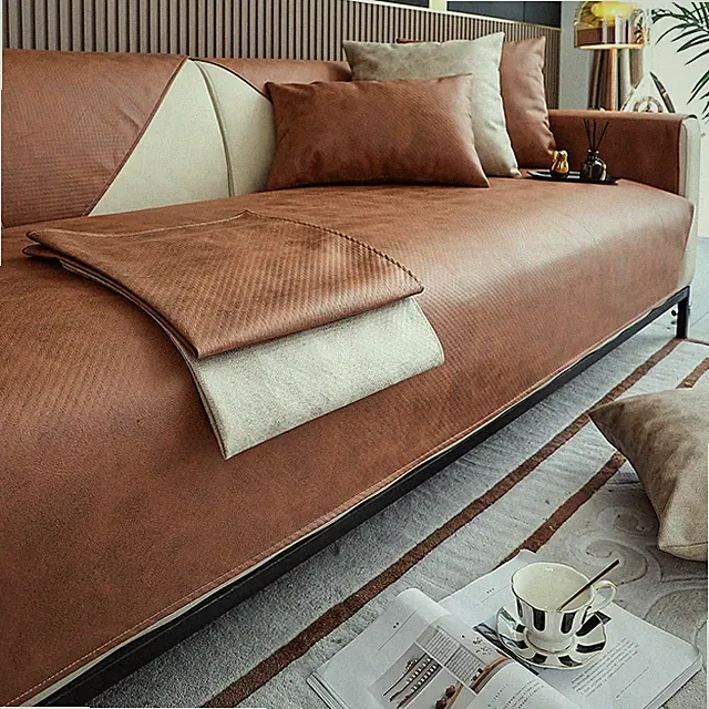 Vctops Vintage Leather Look Sofa Cover Water Resistant Non-Slip Sectional Couch