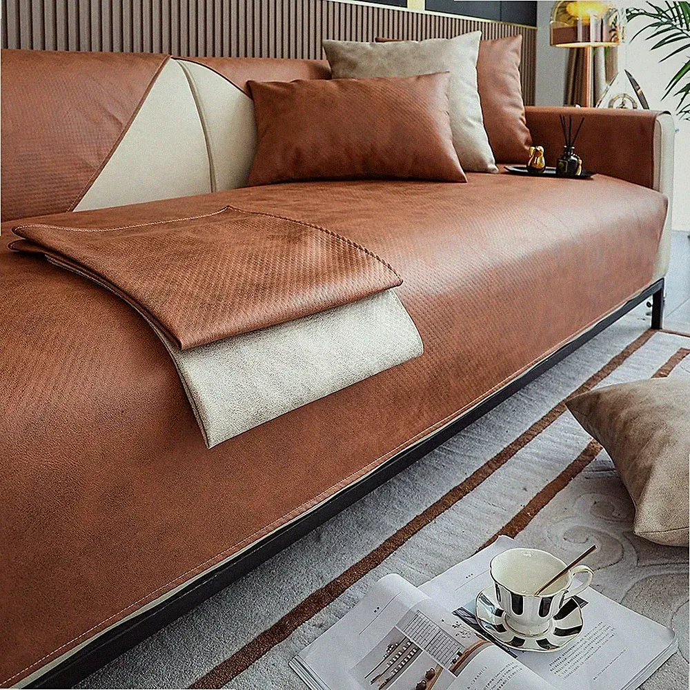 Vctops Vintage Leather Sofa Cover Water Resistant Non-Slip Sectional Couch