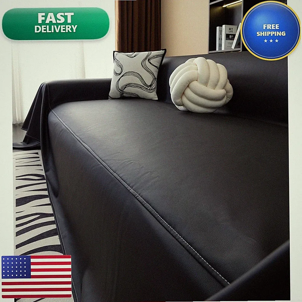 vctops Waterproof PU Leather Sofa Cover for Sectional L Shaped Couch - Black
