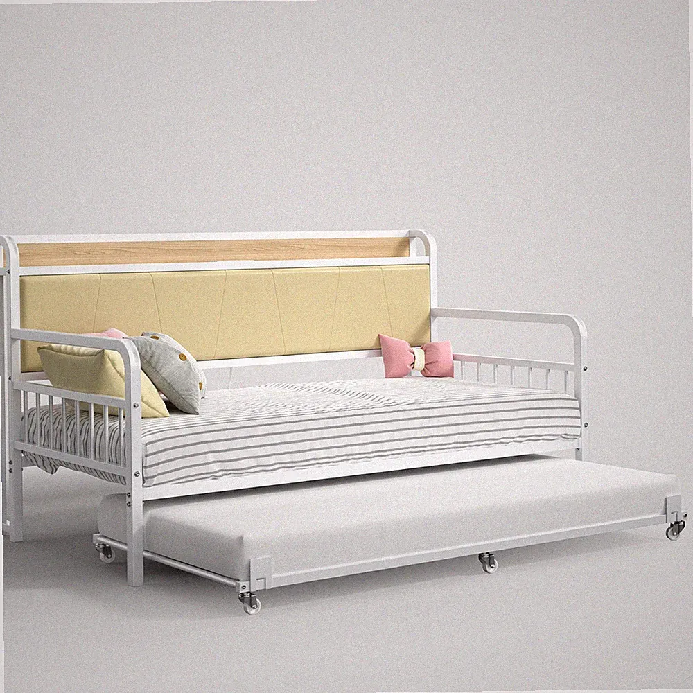 Vecelo Daybed Frame Metal Sofa Bed with Trundle and Charging Station for Bedroom