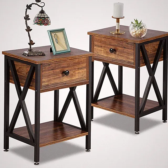VECELO Nightstands Set of 2, 2 - 15.8"W x 11.8"D x 21.7"H, Brown