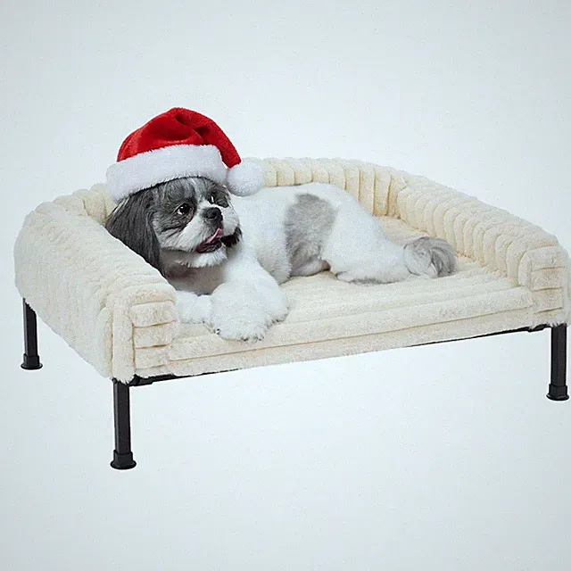 Veehoo Elevated Dog Bed with Bolster Cushion, 30.0"L x 20.0"W x 8.3"Th, White