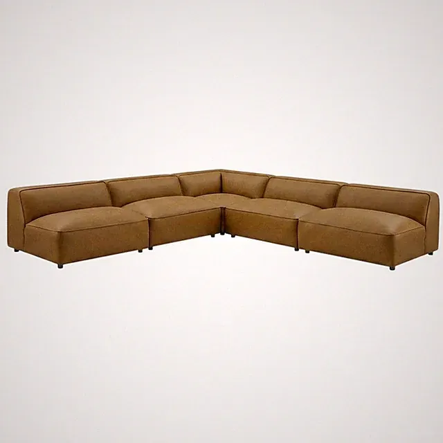 Vegan Leather Modular L-Shaped Sectional Couch for Living Room, Camel, 5 Pc
