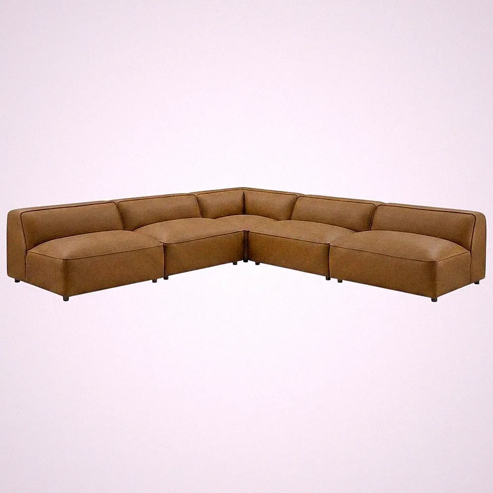 Vegan Leather Modular L-Shaped Sectional Couch for Living Room, Camel, 5 Pc