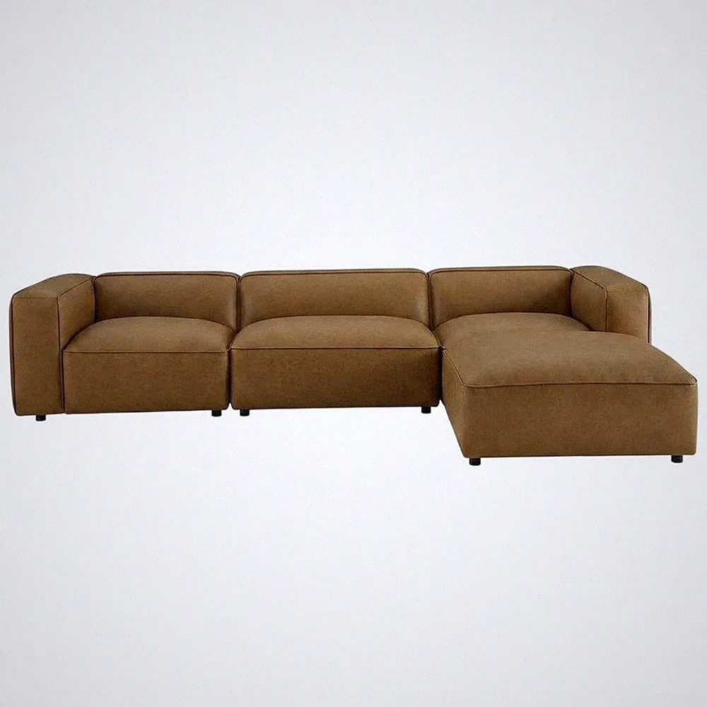 Vegan Leather Modular Sectional Sofa and Couch for Living Room, Camel, 4 Pc