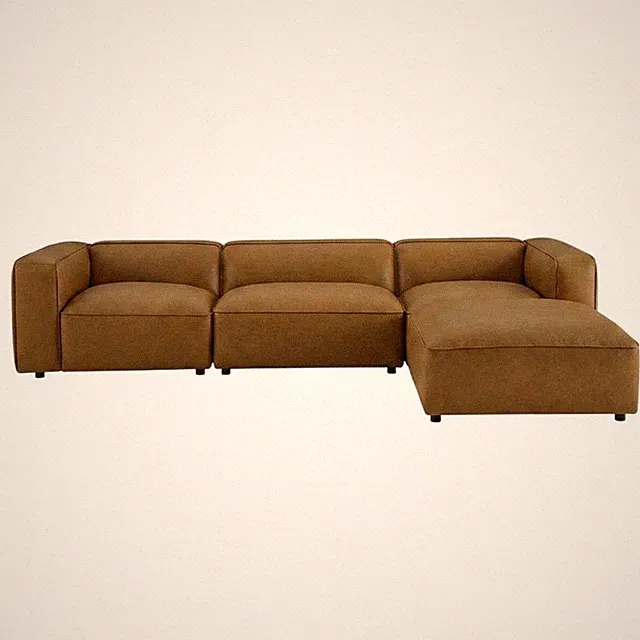 Vegan Leather Modular Sectional Sofa and Couch for Living Room, Camel, 4 Pc