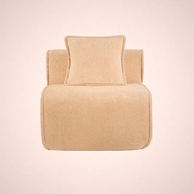 Velvet Armless Couch - Light Camel Cloud Single Seat Sofa w/Pillows
